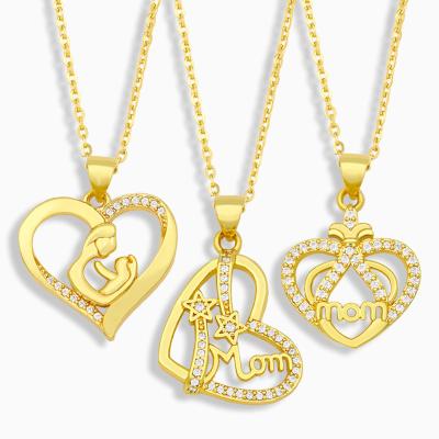 China Wholesale Fashion Stainless Steel Letter 18K Gold Plated Mom Heart Mom Necklace Mothers Day Pendant Gift for sale