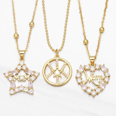 China Fashion Wholesale 18K Zircon Star Pentagon Heart Mom Necklace Mothers Day Gold Plated Pendant Gift for sale