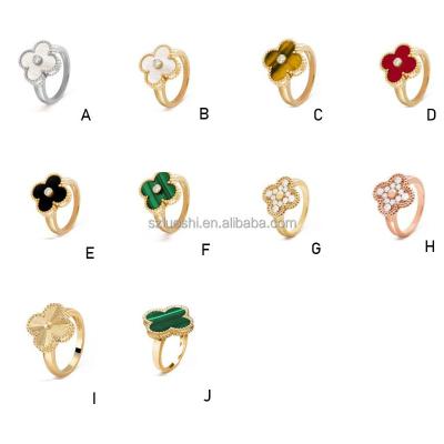 China TRENDY S925 Sterling Silver 18k Gold Plated Logo Lucky Four Leaf Clover Ring Original High Quality For Women Jewelry Set for sale