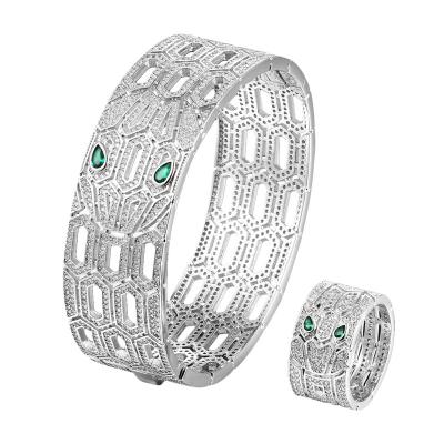 China Luxury TRENDY Jewelry Hollow Form Snake Bracelets For Jewelry 18k Dubai CZ Gold Plated Zircon Cuff Bracelets Ring Sets for sale