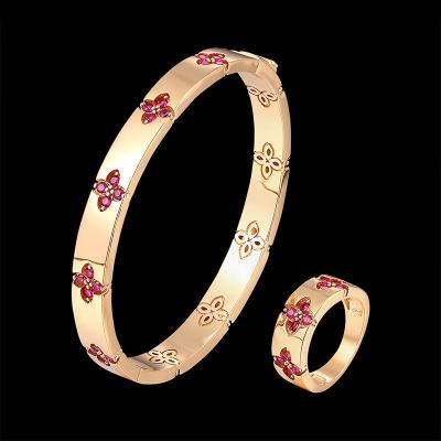 China FASHIONABLE Hot Selling Women CZ Zircon Designer Four Leaf Clover Luxury Bracelet 18k Gold Plated Brand Bracelet Jewelry Set for sale