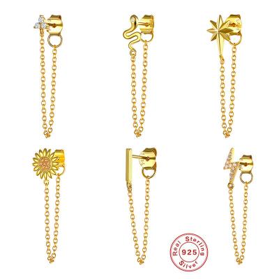 China Wholesale S925 Sterling Silver 18K FASHION Gold Plated Zirconia Tassel Bohemian Chian Earring For Women for sale