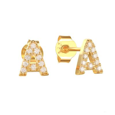 China FASHIONABLE Wholesale S925 Sterling Silver 18K Gold Plated A-Z Initial Letter Zircon Bride Alphabet Stud Earring For Women for sale