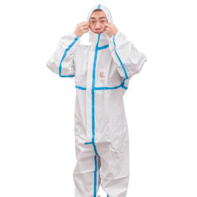 China With Safety Hood Microporous Protective Disposable Coveralls Bonded Edge Sewn With PVC Tape for sale