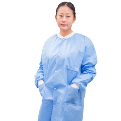 China With Collar And Coat 30-60gsm Warm Disposable Nonwoven Visitor Hospital Uniform Lab Cuffs PP SMS Lab Work Wear With Knitted Collar Cuff for sale