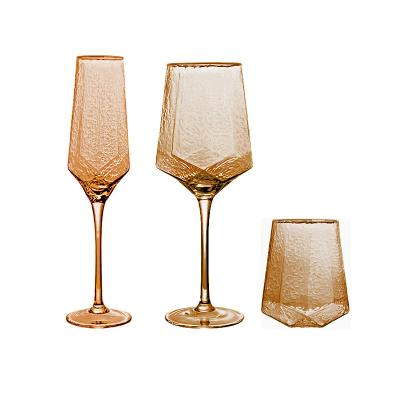 China Diamond Shape Wine Glasses Persoanlised  unique glassware crystal wine goblet brown wine glasses for sale