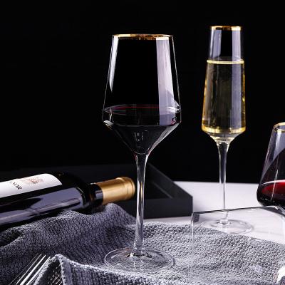 China Handmade made Wedding restaurant glasses gold rim long stem handmade crystal red wine glass for sale