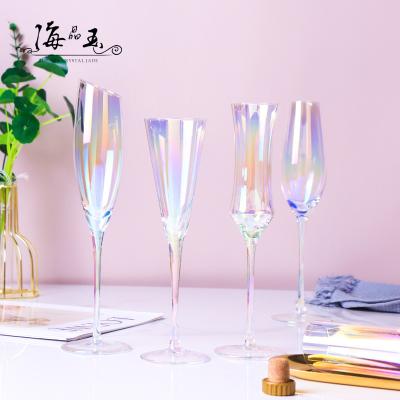 China Luxury champagne glass flute Thin Stem Hand Blown Luxury Electroplated Sparkling Champagne Glasses for Wedding Party for sale