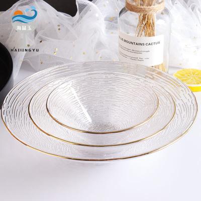 China Sustainable Factory Wholesale Japanese Gold Rimmed Clear Cake Glass Plate Western Food Dinner Plate for sale