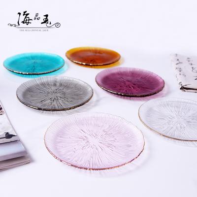 China Sustainable Japanese Style Fireworks Bowl and Dish Set for Home Use Colorful Glass Bowl Fruit Plate Dessert Transparent Tableware for sale