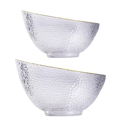 China Sustainable Household stand creative new glacier pattern glass bowl sweet slant mouth glass fruit salad bowl with gold rim for sale