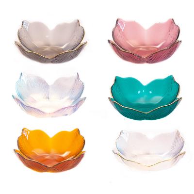 China Sustainable Nordic Style Gold Rim Petals Gift Christmas Glass Food Storage Bowl Set for sale