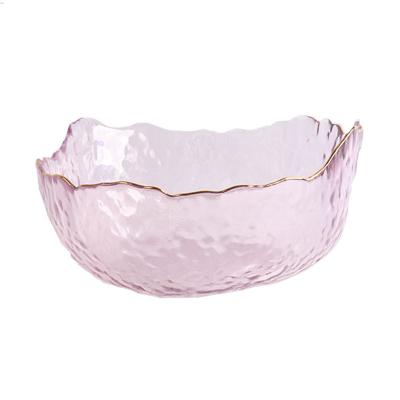 China Sustainable Personalized Japandi Salad Bowl Wholesale Custom Hammered Catering Mixing Glass Salad Bowls for sale