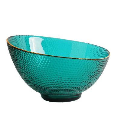 China Stocked Creative kitchenware electroplate home decoration punch slanted large glass bowl for sale