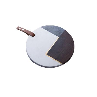 China Creative Sustainable Natural Marble Splicing Round Plate Craft Decoration for sale