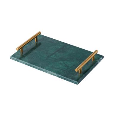 China Sustainable Natural Marble Rectangular Bathroom Toiletries Tray With Gold Handle for sale