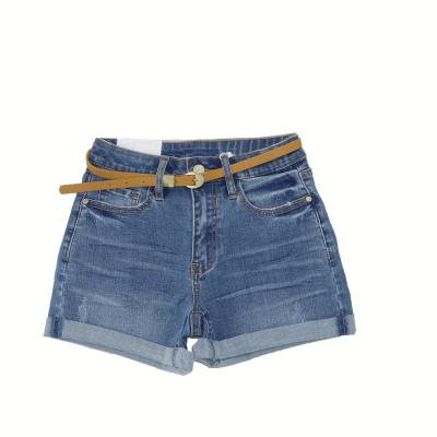 China LXY-W041 Wholesale Custom Stretch High Waist Breathable With Nice Belt Wash Denim Shorts For Women for sale