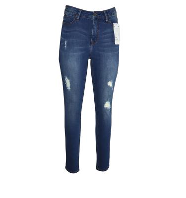 China LXY-W004 Fashion Skinny Breathable Mid Rise With Destroyed Women Jeans Custom Logo for sale