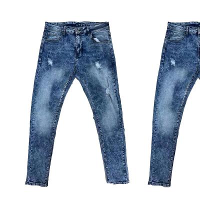 China Wholesale Breathable RTS-M010 Mid Waist Straight Fit Ripped Holes Snow Wash Men Pants Jeans for sale