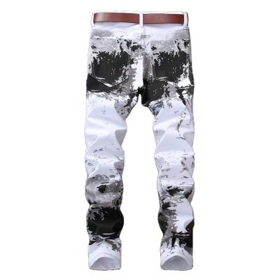 China RTS-M016 Fashion Breathable High Street Men's Jeans White Splash-ink Painting Slim Long Pants for sale