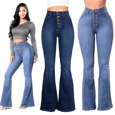 China New Fashion RTS-W017 High Waist Breathable Wholesale Button Waist Women Wide Leg Jeans for sale