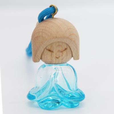 China Non Spill Stain Supply Girl Shape Hat Wooden Car Perfume Bottle For Air Freshener for sale