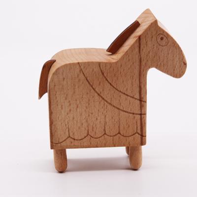 China Portable Custom Carved Engraving Wind Up Wooden Box Musical With Horse Shape for sale