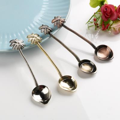 China Zinc Alloy Bar Royal Party Tree Shape Coconut Style Ice Cream Dessert Spoon Small Stocked Teaspoon for sale