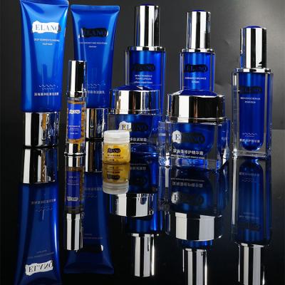 China Face Skin Care Set ELANQ Women Cosmetics Face Gift Blue Set Private Label Anti Aging Facial Moisturizing Repair Skin Care for sale