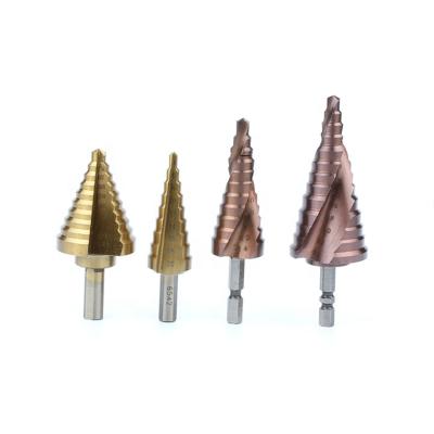 China Ebuy 2019 Metal Drilling Size Metric Titanium Coating Double R Shank Spiral Flute HSS Step Drill Bit For Metal Tube Sheet Drilling for sale