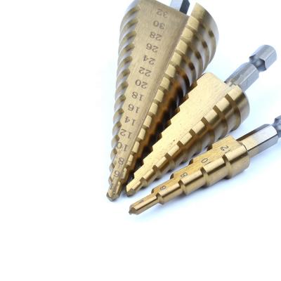 China Meta 3Pcs Titanium Step Drill Bits HSS Drilling Machine Tools For HSS Metal Wood Drilling for sale