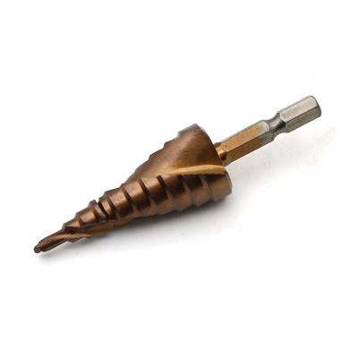 China Metal Drilling 3PCS Titanium Plated Round Spiral Shank Triangle Groove Pagoda Steel High Speed ​​Drill for sale