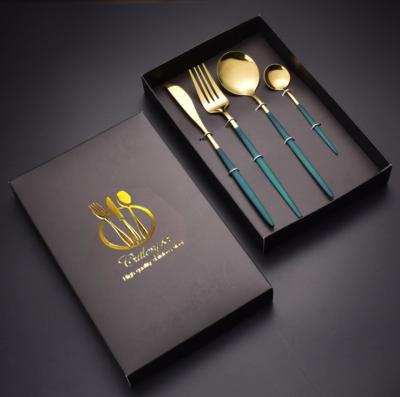 China Viable Gold Border Gold Food Knife Fork Spoon Western Gift Set 304 Black Stainless Steel Flatware Sets Hotel Restaurant Home for sale