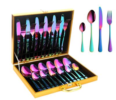 China Wholesale Sustainable Luxury Kitchen Dining Travel Wedding Restaurant 24pcs Stainless Steel Cutlery Sets Teaspoom Spoon and Fork Knife Set for sale