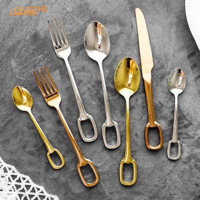 China Creative Sustainable 304 Stainless Steel Hotel Knife Hermmes Ring Type Western Dinnerware Fork And Spoon Cutlery Set for sale