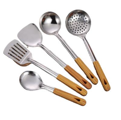 China 410 Grit Stainless Steel Kitchen Utensils Kitchenware Kitchenware Spatula Leak Shovel Wooden Rice Spoon Colander Viable for sale