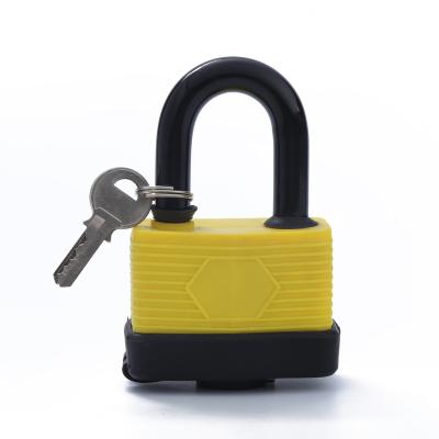 China Security Shorts Shackle Waterproof Plastic Covered Corered Plastic Key Waterproof Anti Rust Anti Dust Iron Padlock for sale