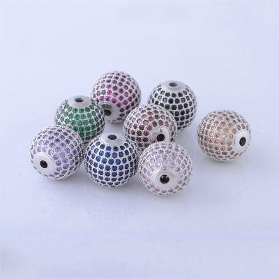 China Fashion Style Crystal Micro Pave Zircon Beads Round Bracelet Beads Copper Perforated Beads for sale