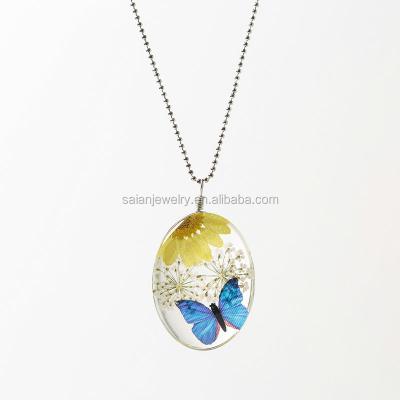 China Crystal Real Dry Flower Necklace Crystal Pendant Necklace transparent for women for sale