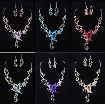 China ALLOY Europe and the United States butterfly necklace and earrings bride adorn accessories fashion jewelry sets for sale