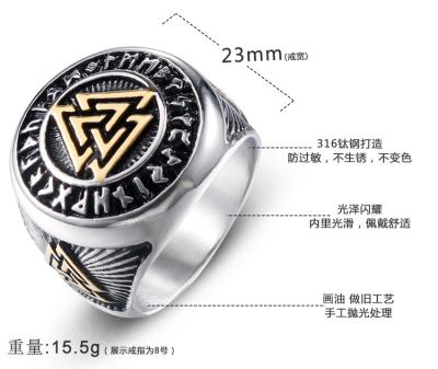 China European and American style men's retro CLASSIC Celtic knot Viking Nordic triangle symbol valknut ring HZ18 for sale