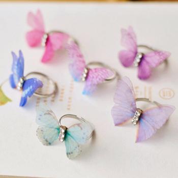 China Nesson gauze double simulation transparent butterfly ring adjustable jz37 10 color for your choose ET136 for sale