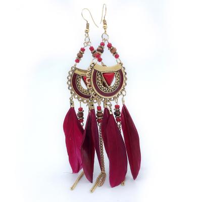 China 2022 Retro Vintage European and American Jewelry Seaside Vacation Beach Wind Bohemian Earrings Tassel Feather Earrings for sale