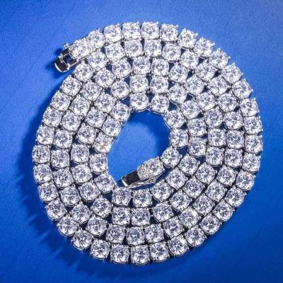 China 925 TRENDY Custom Made Silver Round Cut DEF VVS Moissanite Tennis Necklace Moissanite Tennis Chain For Boys for sale