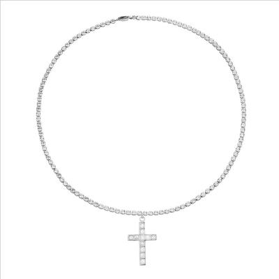 China Hiphop Qianjian Customized 18K Gold Moissanite Diamond Hip Hop Tennis Cuban Link Chain Necklace Cross Shape for sale