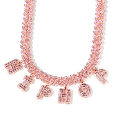 China Luxury Hiphop Rose Gold Plated Full Diamond Hip Hops Cuban Chain Necklace Iced Out Miami Name Necklace for sale