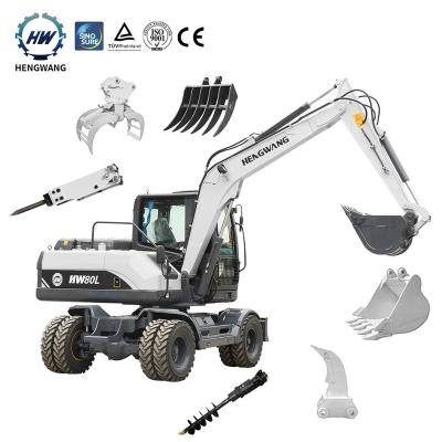 China Building material stores Hengwang HW80L wheel excavator manufacturer 8 ton wheel excavator for sale for sale