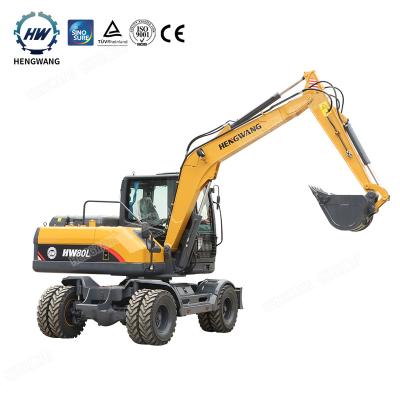 China Building Material Stores Hengwang HW80L Wheel Excavator 8 Ton China CE/ISO 4 Wheel Excavator For Sale for sale