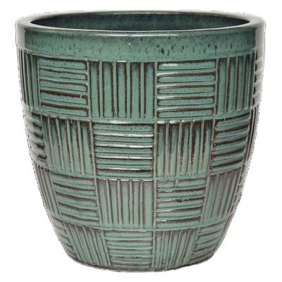 China Europe hot sale modern ceramic flower pot planter pot indoor drainage hole around barcode pot for sale