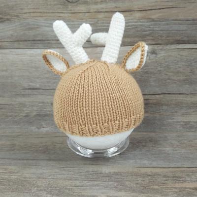 China COMMON Newborn Deer Antlers Hat for Newborn Props, Handmade Crochet Cotton Hood Hat, Lovely Cute Winter Hood Beanies for sale